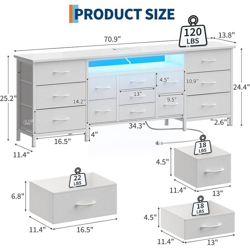 70 Inch Long Dresser TV Stand, Wide 13 Chest, up to 80 Inch