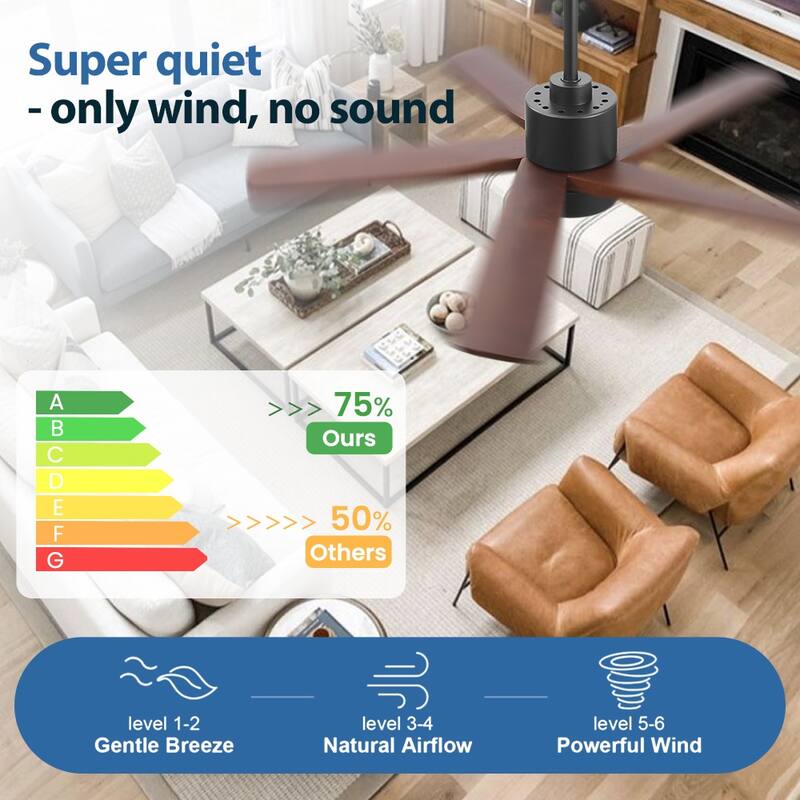 WINGBO 54" and 64" 5 ABS Blades DC Motor Indoor Ceiling Fan with Light & Remote