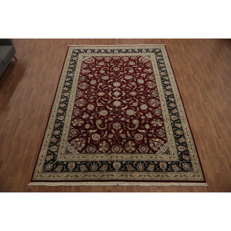 Hand Knotted Oriental 100% Wool Carpet Traditional Floral Red Aubusson Area Rug - 14' 0'' X 9' 10''