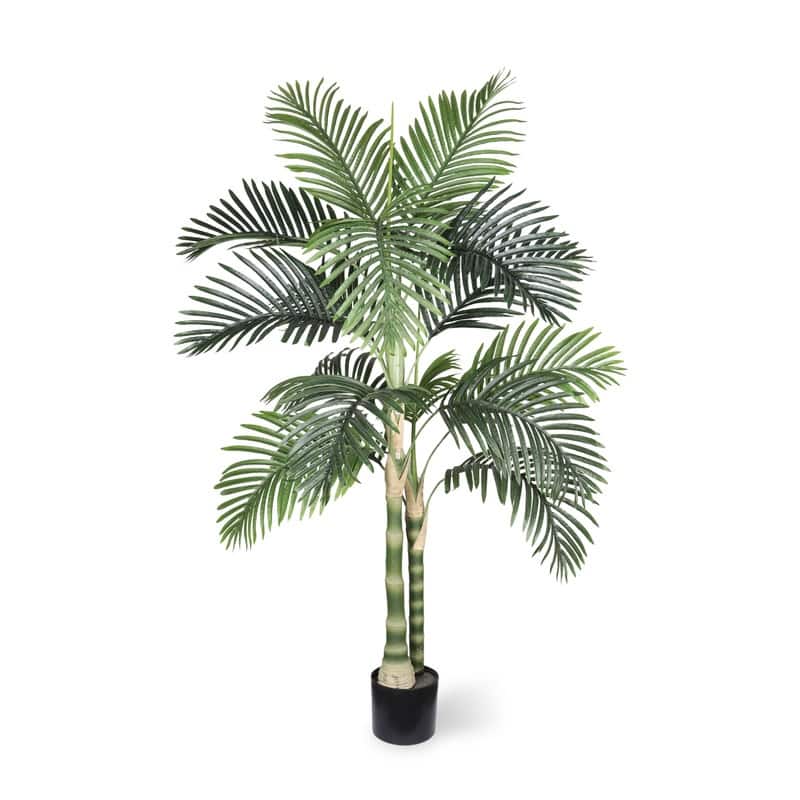 Lush Black Pot Golden Cane Palm - Lifelike Tropical Faux Plant for Indoor & Outdoor Spaces