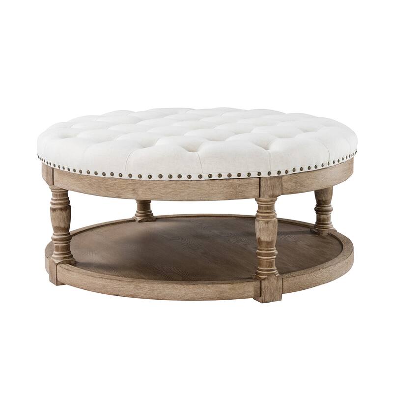 Illyria Transitional Multifunctional Tufted 35.5" Storage Ottoman Table with Spindle Legs by HULALA HOME