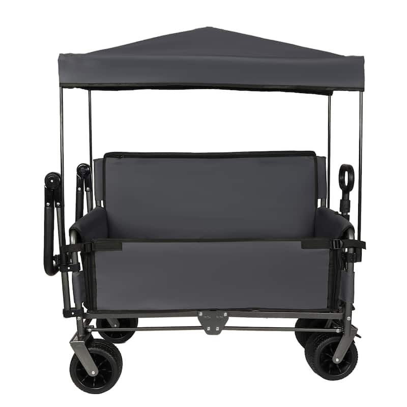 3-in-1 Folding Wagon Cart with Bench Seat & Canopy & Storage, 500lbs Heavy-Duty, 180L Capacity, All-Terrain Wagon