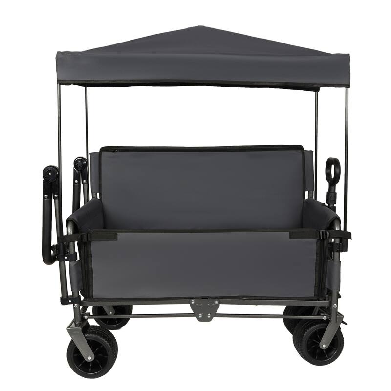 3-in-1 Folding Wagon with Bench Seat & Canopy - 500lb Heavy-Duty All-Terrain Cart, Gray