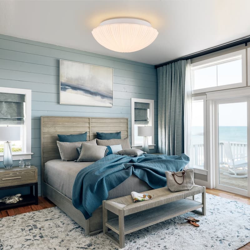 Dimmable LED White Flower Pleated Ribbed Glass Round Ceiling Light - 13.2 Inches