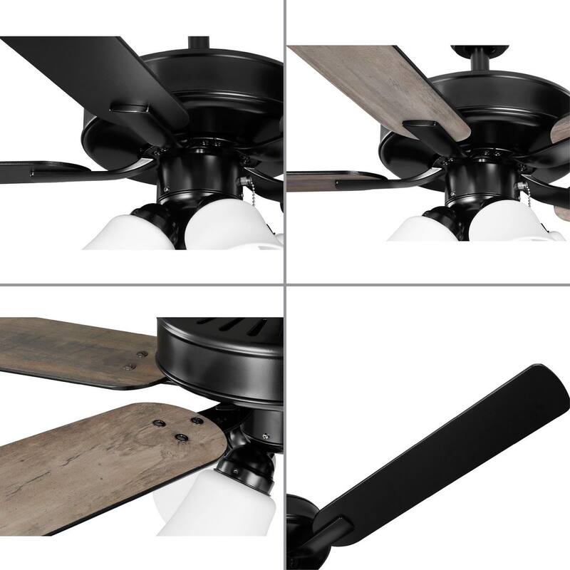 AirPro 52 in. Matte Black 5-Blade AC Motor Ceiling Fan with Light - 52 in x 52 in x 18.7 in