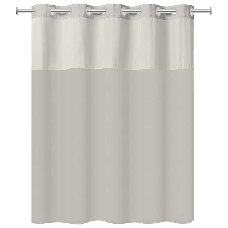 Hookless Plainweave 3-in-1 Shower Curtain with Sheer Top Window, Flex-on Rings & PEVA Liner