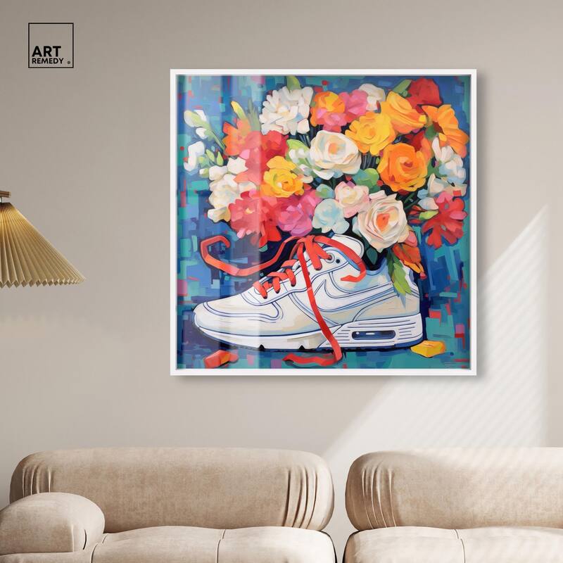 Whimsical Sneaker with Flowers Shadowbox by Art Remedy