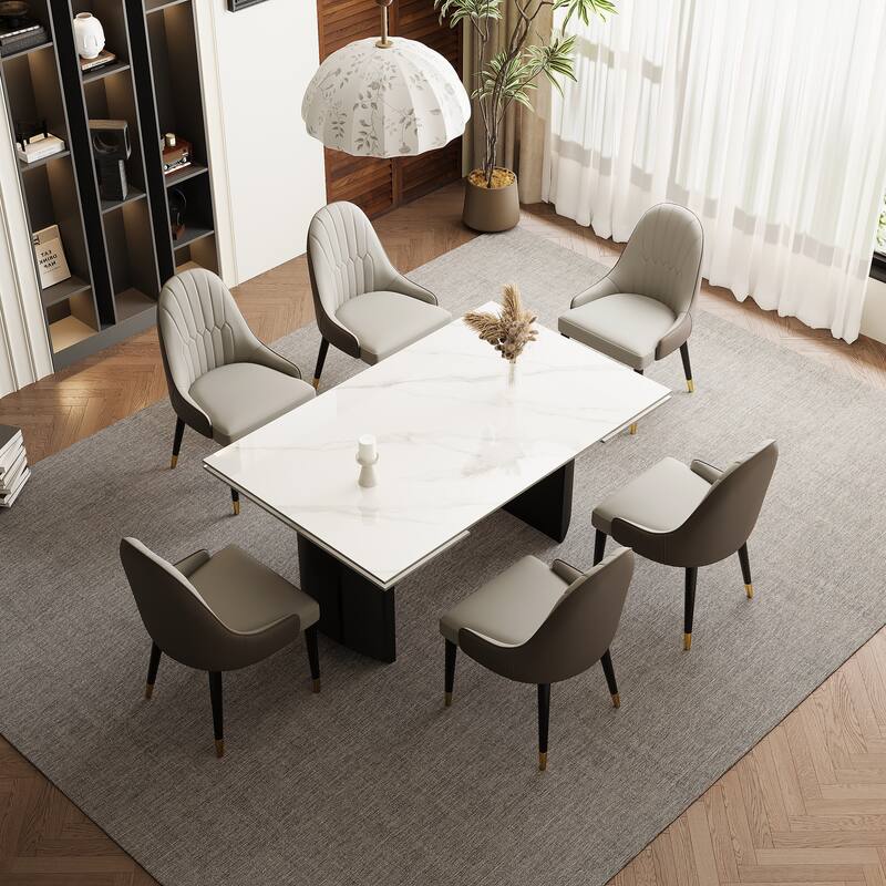 9 - Piece 94.48'' Extendable Sintered Stone Dining Table with 8 Chairs Dining Set
