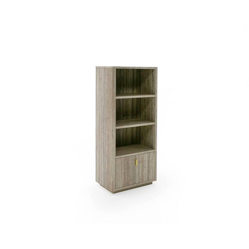 Fly 63 Inch Vertical Bookcase, 3 Shelves, 1 Drawer, Gray Stone Laminate