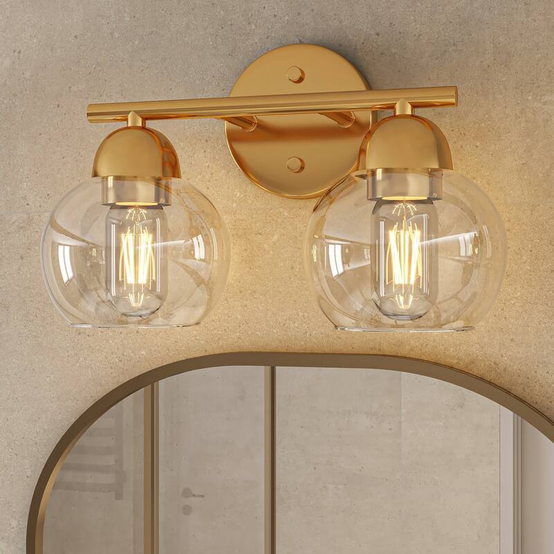 2-Light Dimmable Metal Bathroom Vanity Light Fixture With Glass Shade