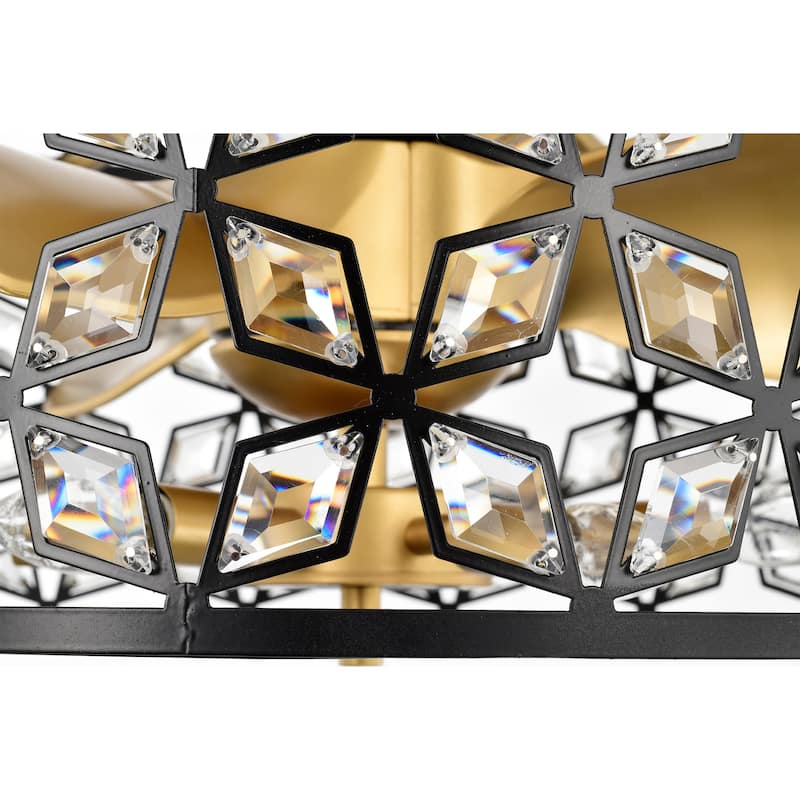 Kaison 25-inch Matte Gold and Black 6 Lights 3 Blades Lighted Ceiling Fan with Remote