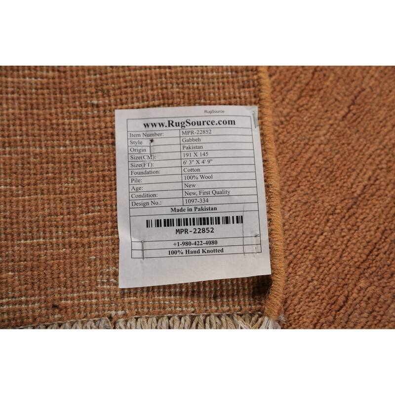 Modern Gabbeh Oriental Area Rug Handmade Tribal Solid Wool Carpet - 4'9" x 6'3"