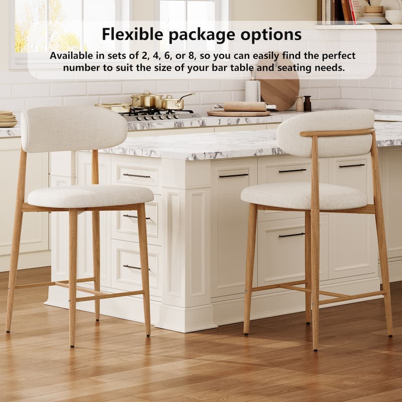 GDFStudio - Rowan Contemporary Upholstered Counter Height Bar Stool Set with Metal Legs and Supportive Back Design