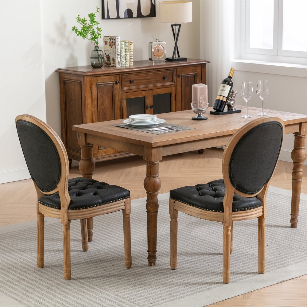 Roomfitters French Style Dining Chairs Set of 2, Tufted PU Leather Upholstered Accent Chairs and Solid Wood Legs