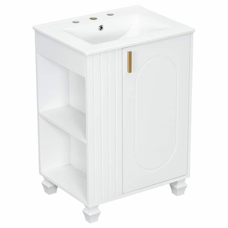 24" Bathroom Vanity with Sink, Bathroom Cabinet with Door Shelf, Side Open Storage, Solid Wood Frame