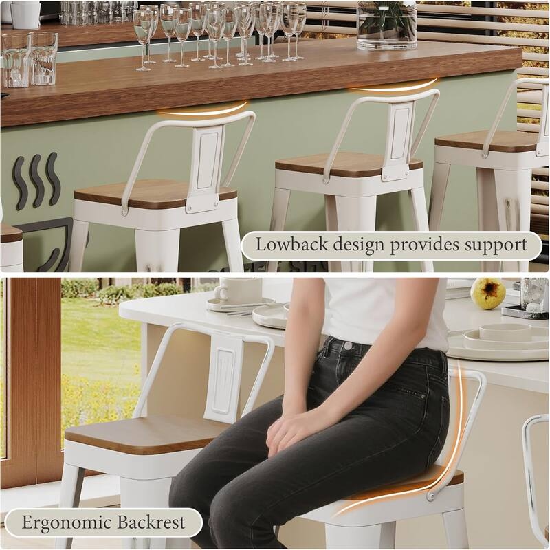 Industrial Style Bar & Counter Stools with Metal Frame Kitchen 26" and 30" Seat Height Stools with Low Back and Wooden Seat