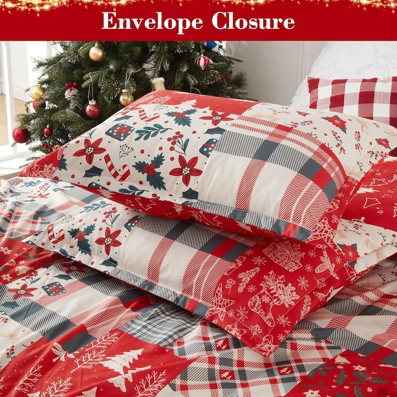 Christmas Holiday Patchwork Duvet Cover and Pillow Shams Set, Bedding Set