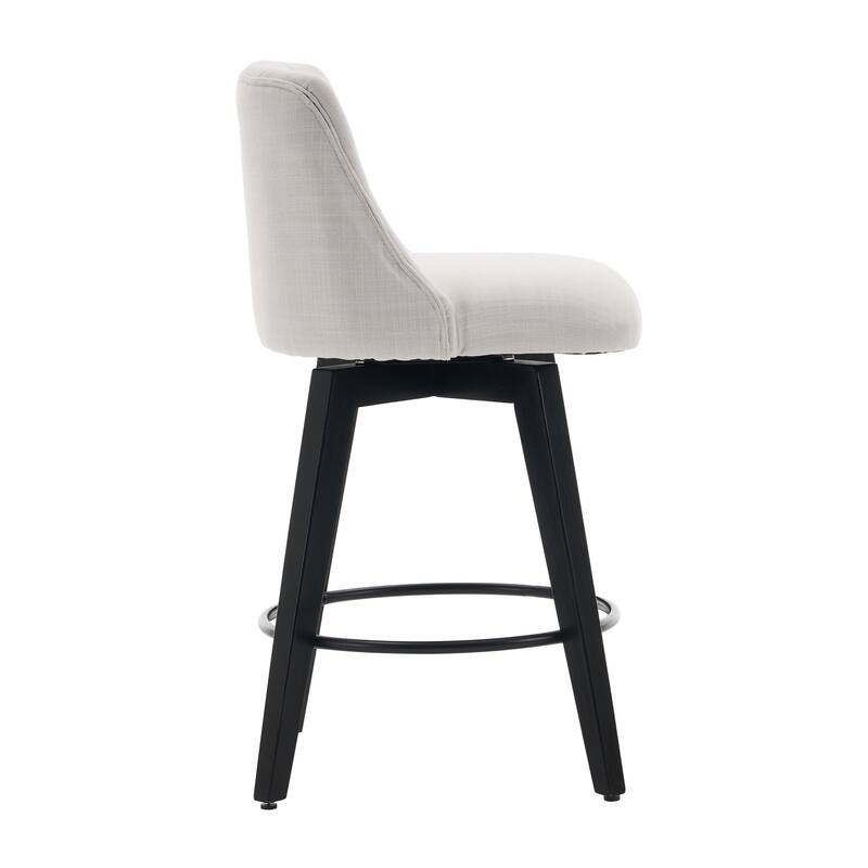 25" Swivel Bar Stools Set of 2-Modern Counter Height Stools with Linen Upholstery&Button Tufted Back, Solid Wood Frame Barstools