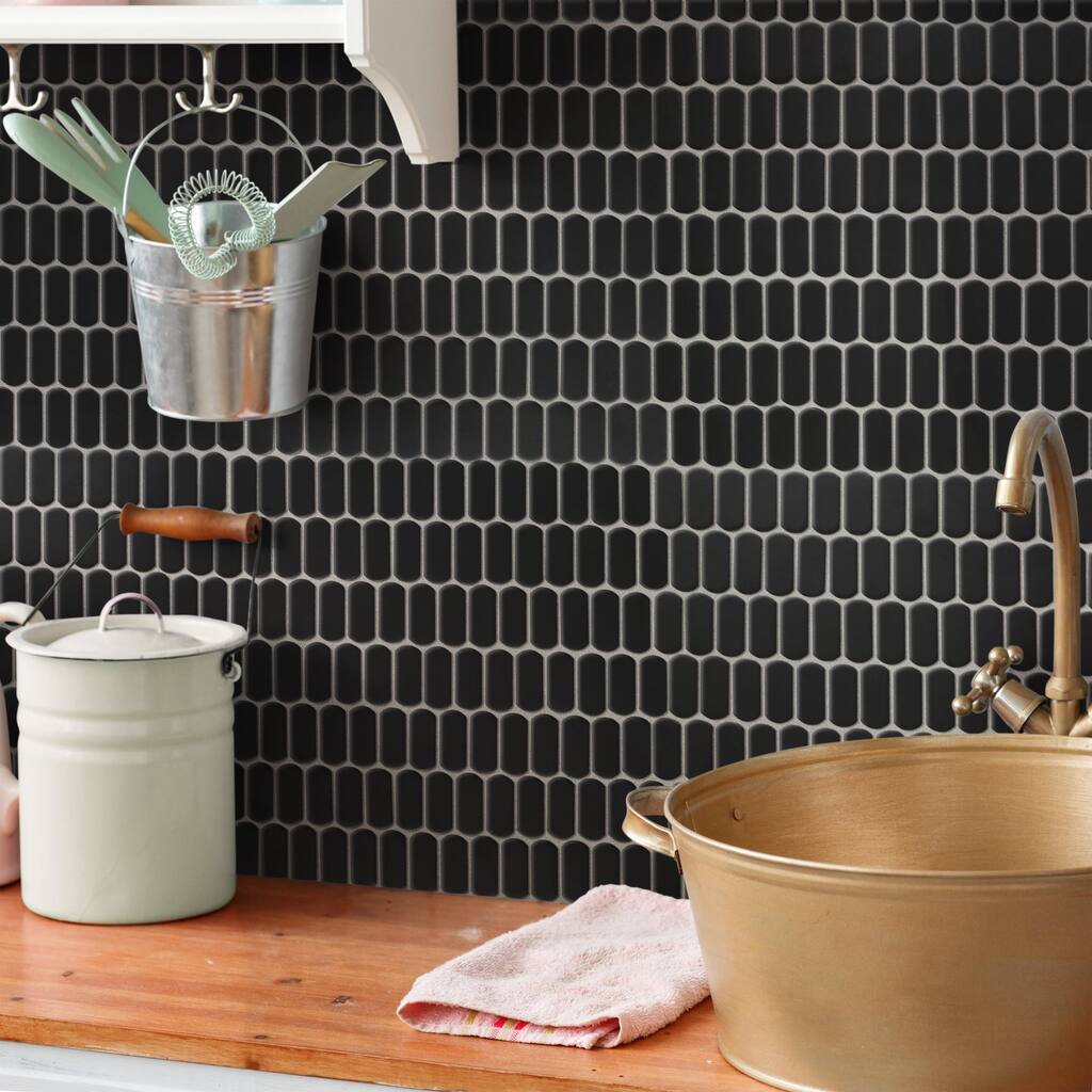 Merola Tile Hudson Capsule Matte Black 12-1/4" x 13-1/8" Porcelain Mosaic Floor and Wall Tile