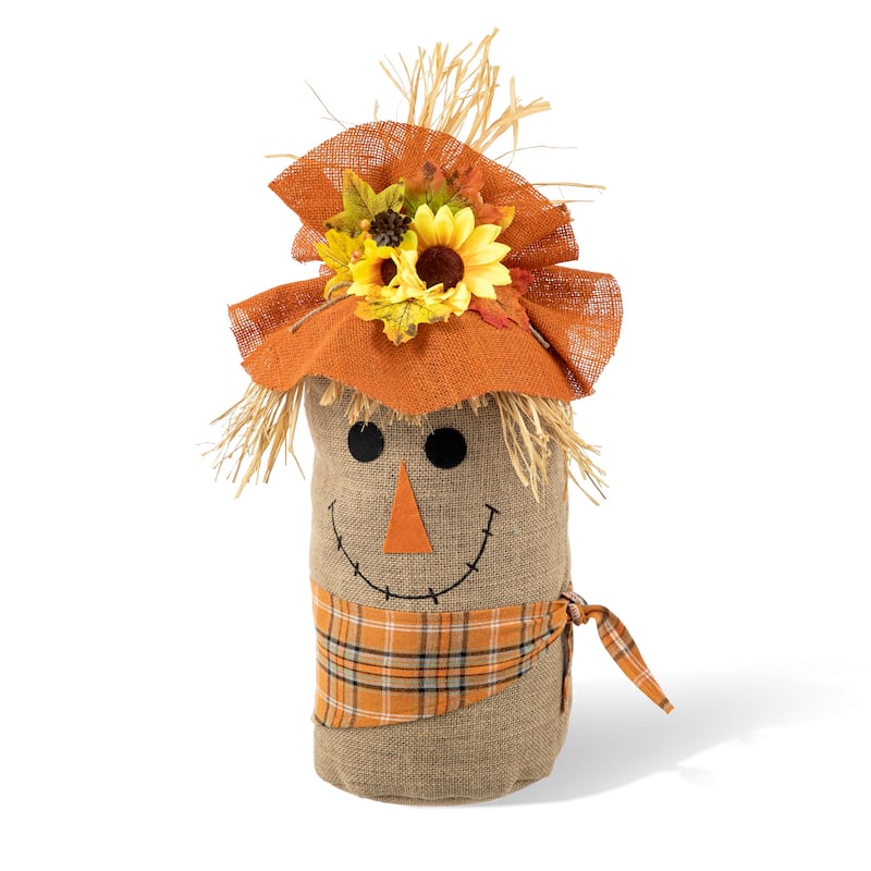 Glitzhome 23.25"H Fall Linen Scarecrow Doorstop Porch Decor - 13"W x 12"D x 23.25"H - 13"W x 12"D x 23.25"H - Brown