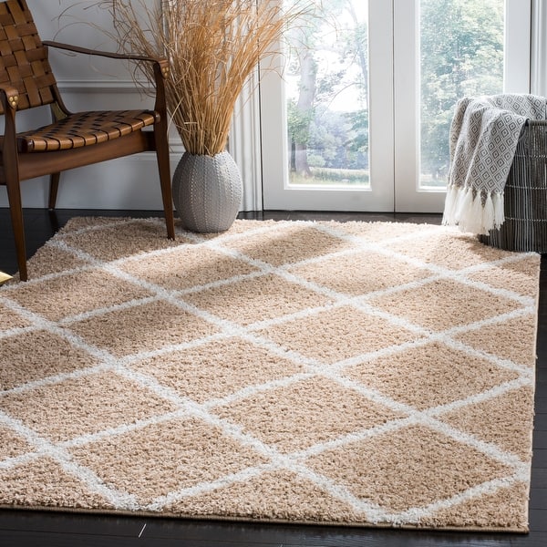 slide 2 of 61, SAFAVIEH New York Shag Friedliese Trellis 1.2-inch Thick Rug 3' x 5' - Beige/Ivory - Rectangle