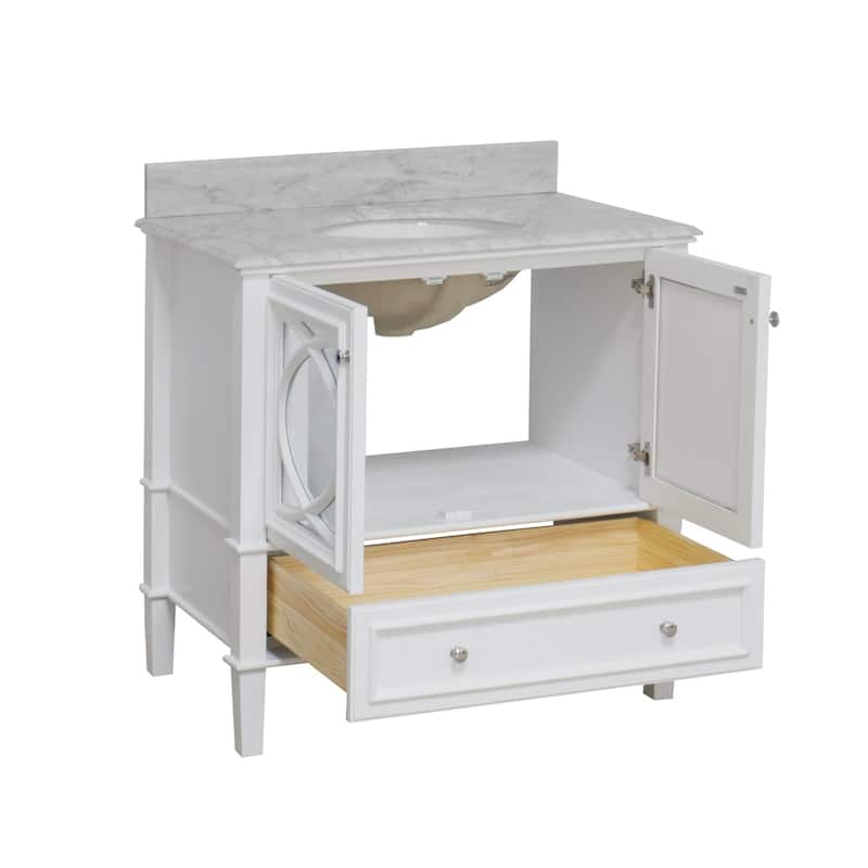 KitchenBathCollection Olivia 36" Bathroom Vanity with Carrara Marble Top
