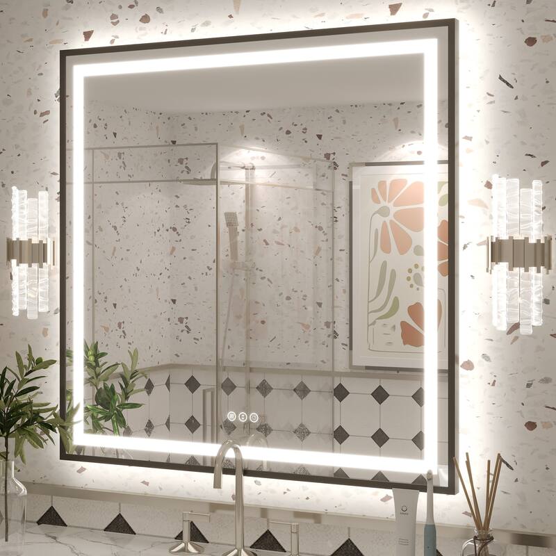 KIOTEE 24V Ultra-Bright LED Bathroom Mirror, Anti-Fog, Tempered Glass - 36x36