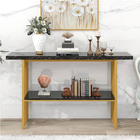 Golden black console table mdf+steel office table living room entryway table