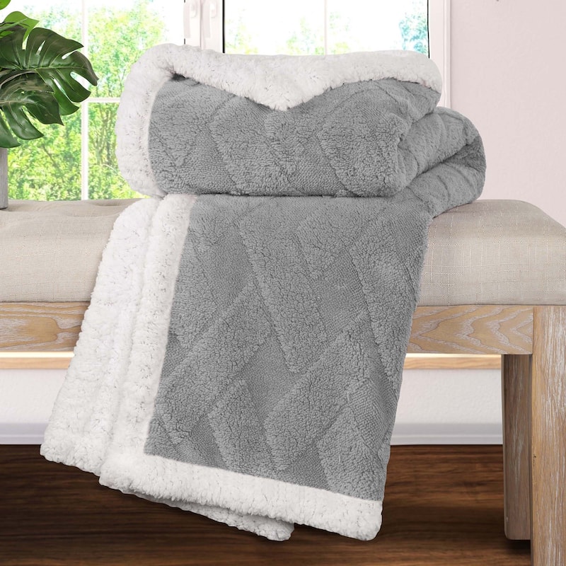 Superior Nuuk Jacquard Lattice Fluffy Sherpa Fleece Blanket