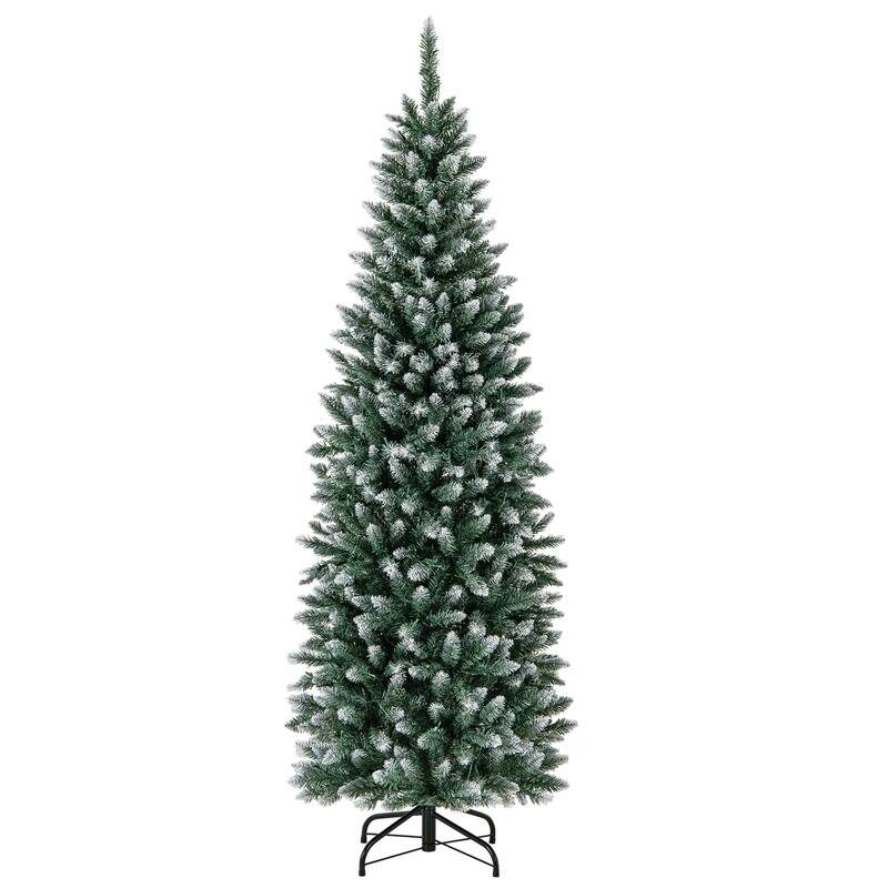 Costway 6FT/9FT Pre-Lit Christmas Tree Hinged Slim Pencil Xmas with