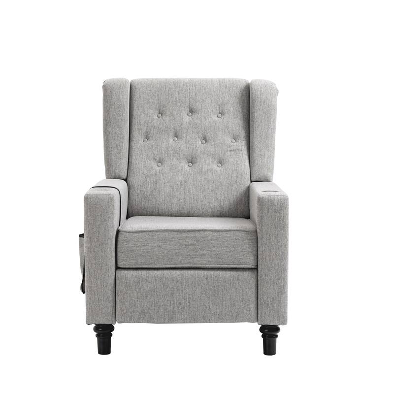 Linen Fabric Wingback Push Back Recliner Chair with 2 Hidden UBS Ports