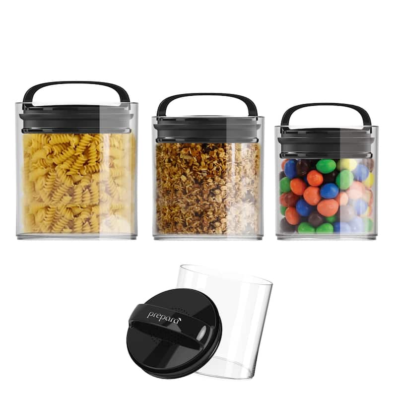 Prepara Evak Fresh Saver Short - Black Handle, Variety Pack (Set of 3) - L: 5.75 × 5.67" M: 5.12 × 4.65" S: 4.06 × 3.78" - L: 5.75 × 5.67" M: 5.12 × 4.65" S: 4.06 × 3.78"