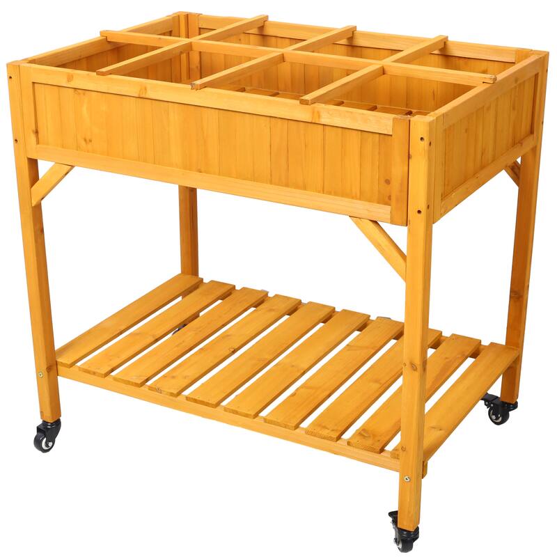 Elevated 8 Pocket Herb Garden Bed, Mobile Raised Customizable Wood Planter for Herbs, Vegetables
