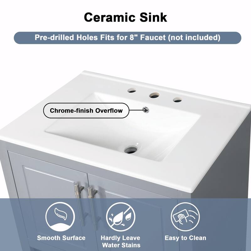 30" Bathroom Vanity with Sink, Multi-functional Cabinet with Doors and Drawers