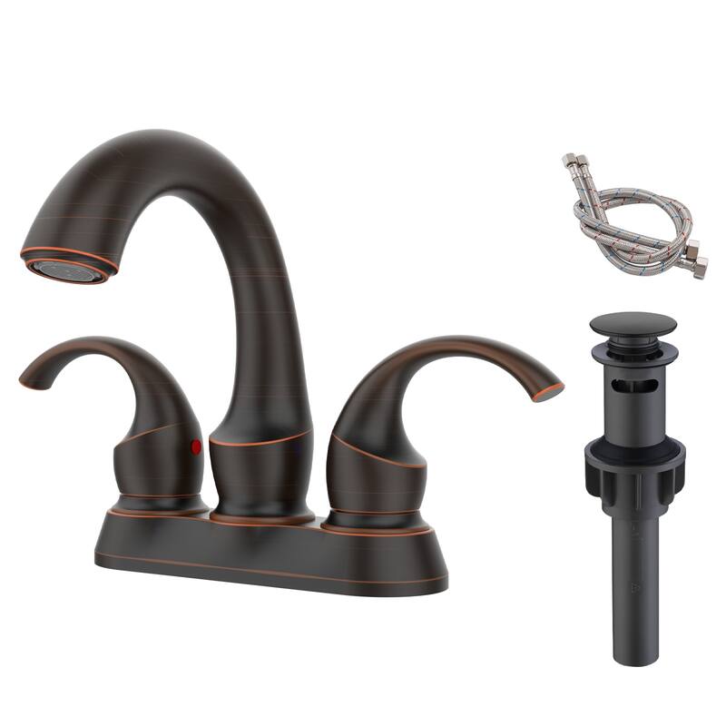 Bathroom Faucet 2-Handle Brushed，360 Degree Rotating Spout,4-inch Centerset Vanity Sink with Pop-Up Drain and Supply Hoses - Oil-Rubbed Bronze