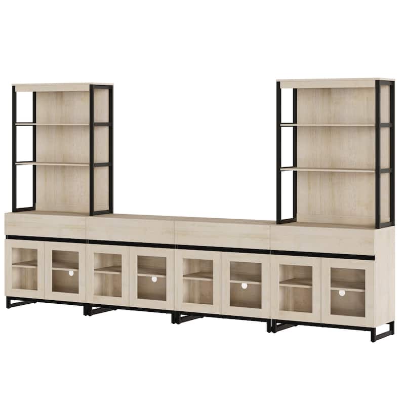 Modern Farmhouse Buffet Cabinet with 3 Tiers and 4 Cabinets, Wooden Sideboard for Dining Room or Kitchen