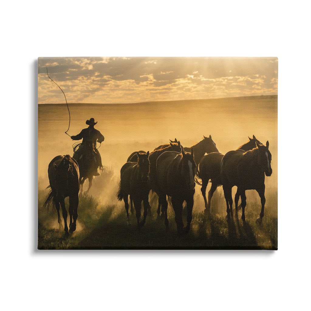 Stupell Cowboy & Horses at Sunset Canvas Wall Art Design by PBurchettePhoto