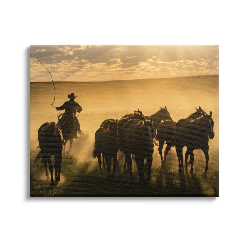 Stupell Cowboy & Horses at Sunset Canvas Wall Art Design by PBurchettePhoto - 40 x 30