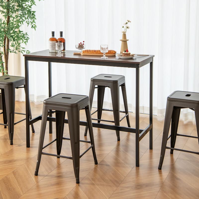 4-Piece 24" Space Saving Stackable Metal Bar Stools with Footrest for Kitchen or Patio - 16" x 16" x 24"