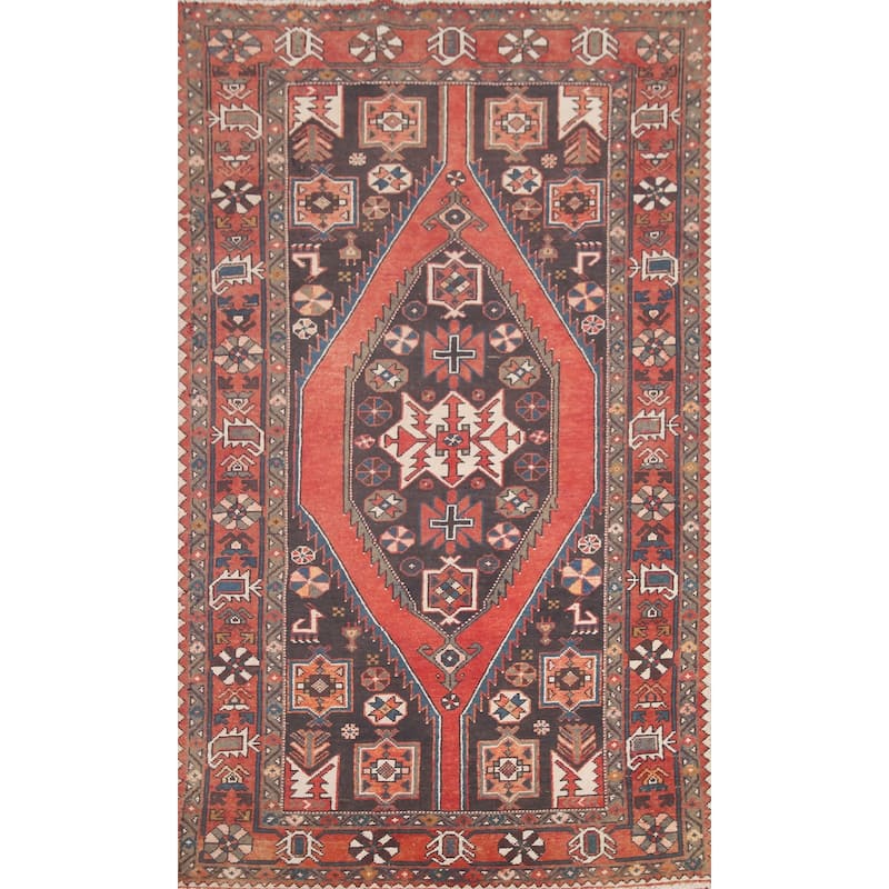 Hand Knotted Oriental 100% Wool Carpet Traditional Tribal Greys & Charcoal Hamedan Area Rug - 7' 1'' X 4' 2''