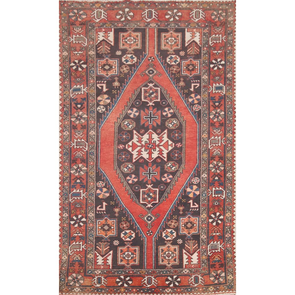 Hand Knotted Oriental 100% Wool Carpet Traditional Tribal Greys & Charcoal Hamedan Area Rug - 7' 1'' X 4' 2''