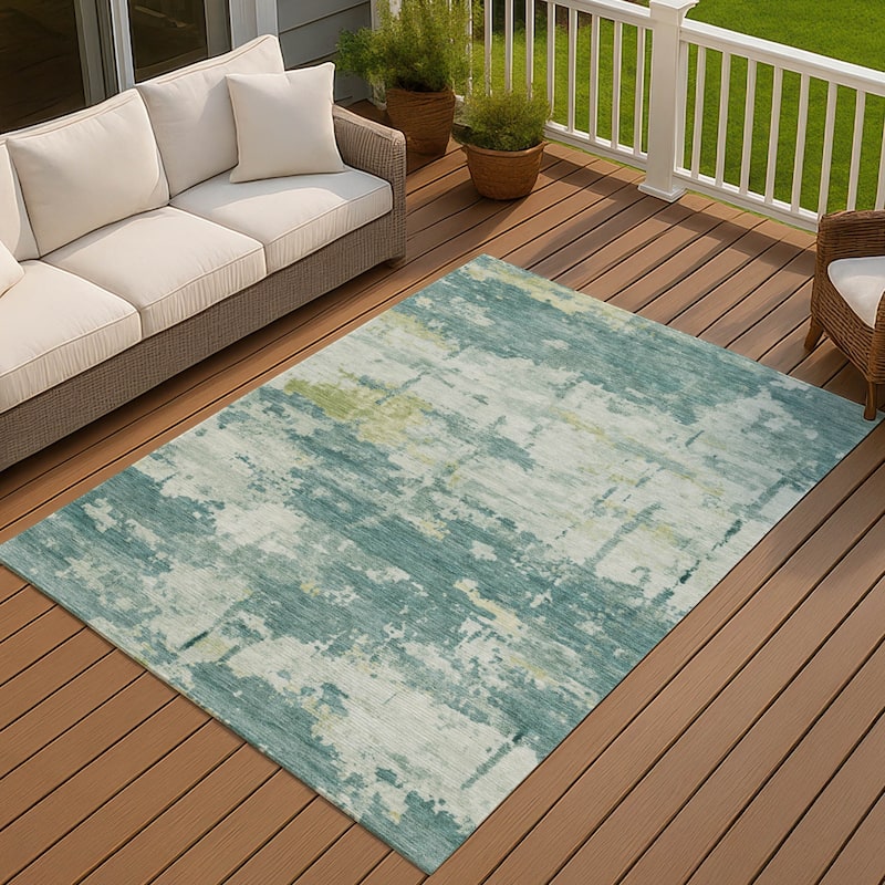 Machine Washable Indoor/ Outdoor Crouppen Modern Chantille Rug - Teal - 5' x 7'6"