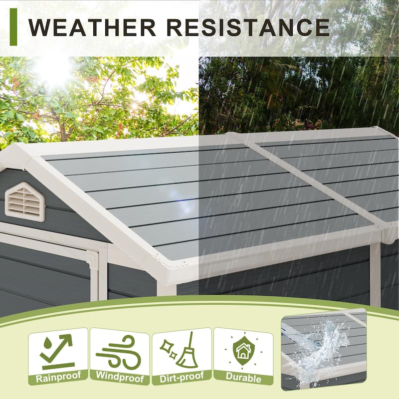 Furniwell 4x6 ft Outdoor Storage Shed, Plastic Weather Resistant Garden Shed, Pitched Roof,Lockable Door - 4*6
