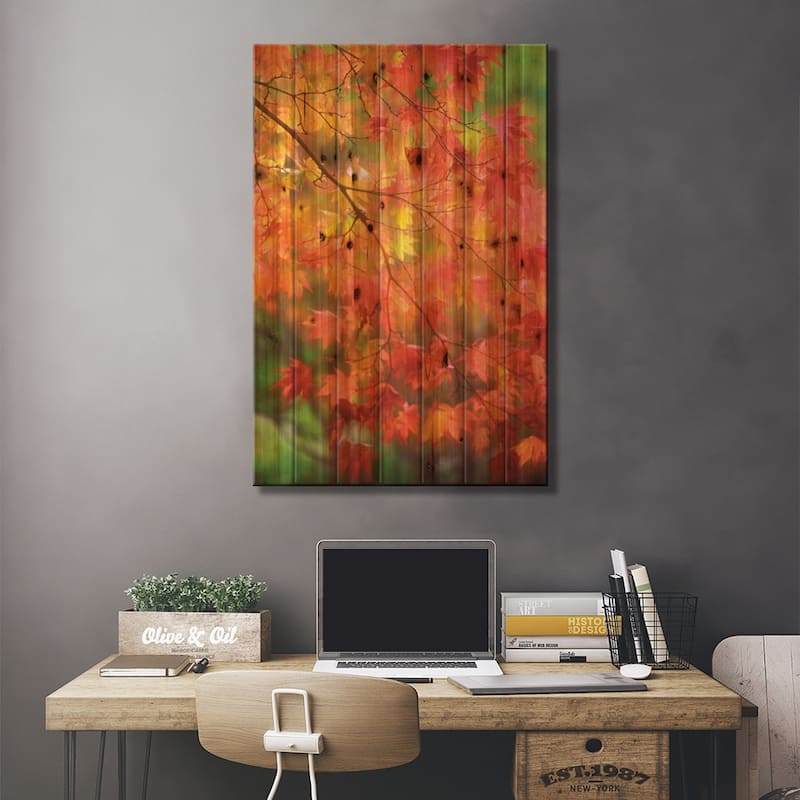 Maple Leaves In Autumn Print On Wood by Janell Davidson - Multi-Color