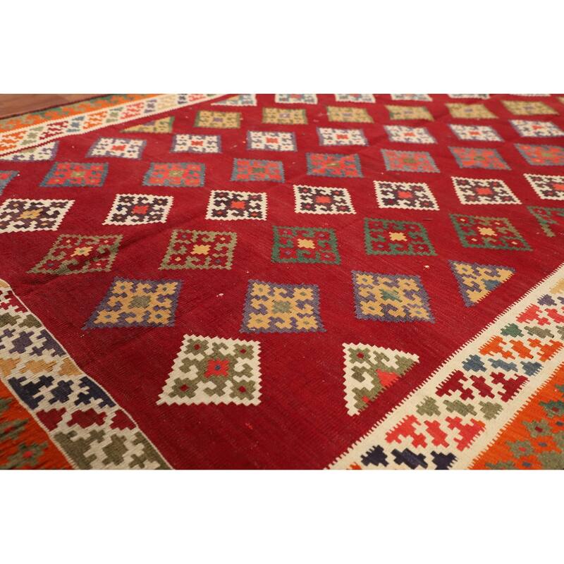 Kilim Qashqai Persian Vintage Rug Flatweave Geometric Wool Carpet - 4'11"x 7'11"