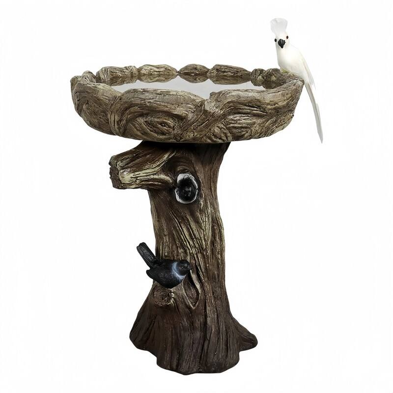 SunJet 23" Tall Tree Trunk Concrete Bird Bath - 23'' H X 17.7'' W X 17.7'' D - Brown