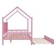 preview thumbnail 10 of 28, Wooden Full Size House Bed with Trundle and Shelf for Kids