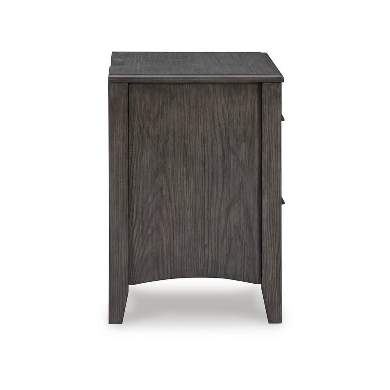 Illian Nightstand, 2 Drawers, Bar Handles, Gray Brown Solid Hardwood
