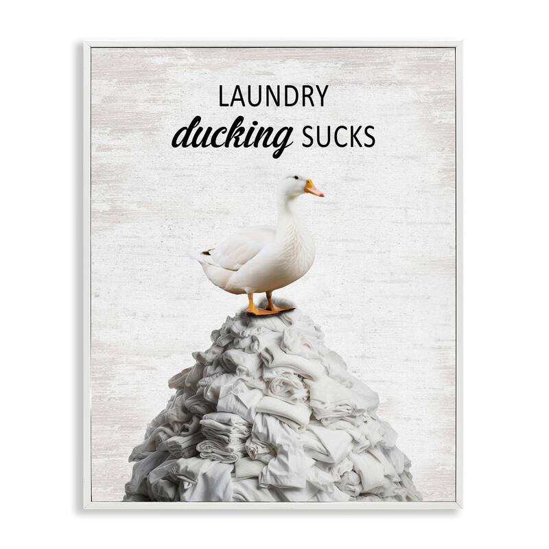 Stupell Duck & Laundry Pile Framed Giclee Art Design By Lettered and Lined - 24 x 30 - White