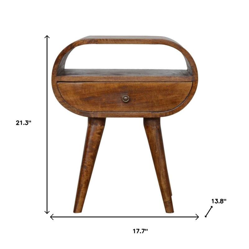 HomeRoots 21" Brown Solid Wood Oval One Drawer Nightstand